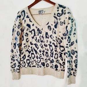 Women’s Pam & Gela Leopard Print V-Neck Sweater